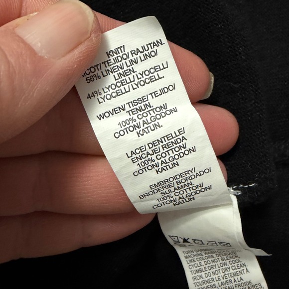 Lucky Brand Embroidered Boho Tank Top L Black White Linen Blend Sleeveless - Picture 7 of 9